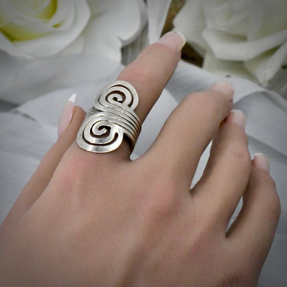 Vintage ATI Mexico 925 Sterling Silver Ring Modernist Swirl Size 6 9.4g